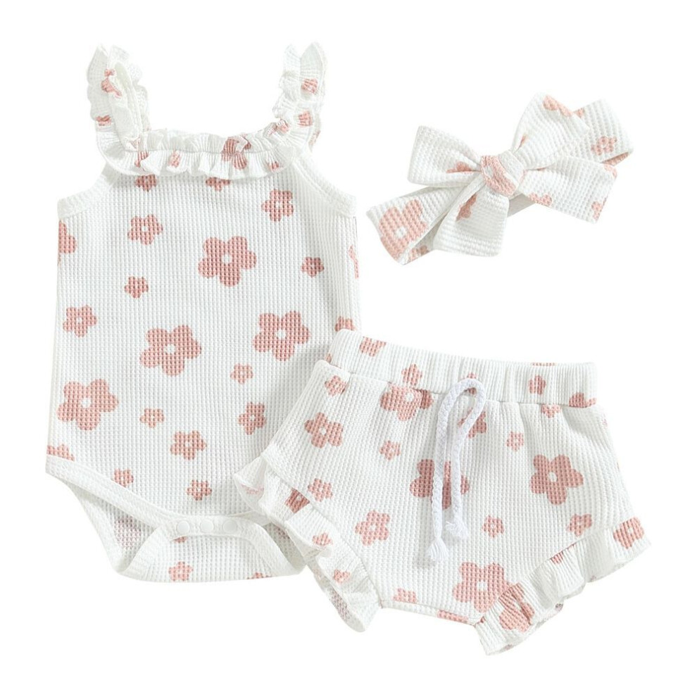 (white, 12-18 Months) Newborn Baby Girl Clothes Floral Sleeveless Romper Bodysuit + Ruffle Bloomers Shorts Infant Summer Outfits Set