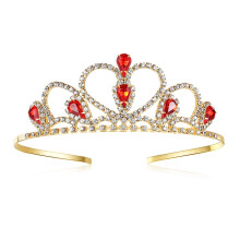 Lovelyshop Rood Edelsteen Strass Gouden Tiara voor Kinderen Verjaardag Prinses Kroon