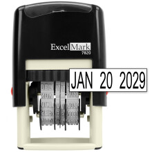 Sello de fecha de goma autoentintable ExcelMark 7820: ideal para env os, recepci n, fechas de vencimiento y de entrega (tinta negra)