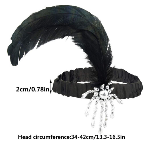 Tongcloud 12 pezzi cerchietti flapper 1920, accessori eleganti per donne, con piume nere 2