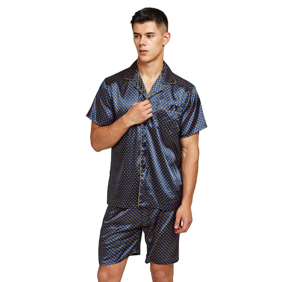 Ensemble pyjama en satin ? manches courtes et short pour homme TONY AND CANDICE (moyen, bleu/dor?)