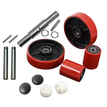 Komplettset fr Palettenheber/LKW, ROT, mit Achsen, Lenkrdern 7"" x 2"", Paar Frontladerrolle 3"" x 3,75"", Paar mit Lagern ID 20 mm, Poly-Laufflche, r