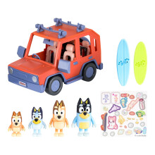 Bluey Heeler Familie 4WD Voertuig en 4 Figuren Pack, 2.5-3 Inch Figuren, 2 Surfplanken en Stickers | Amazon Exclusief