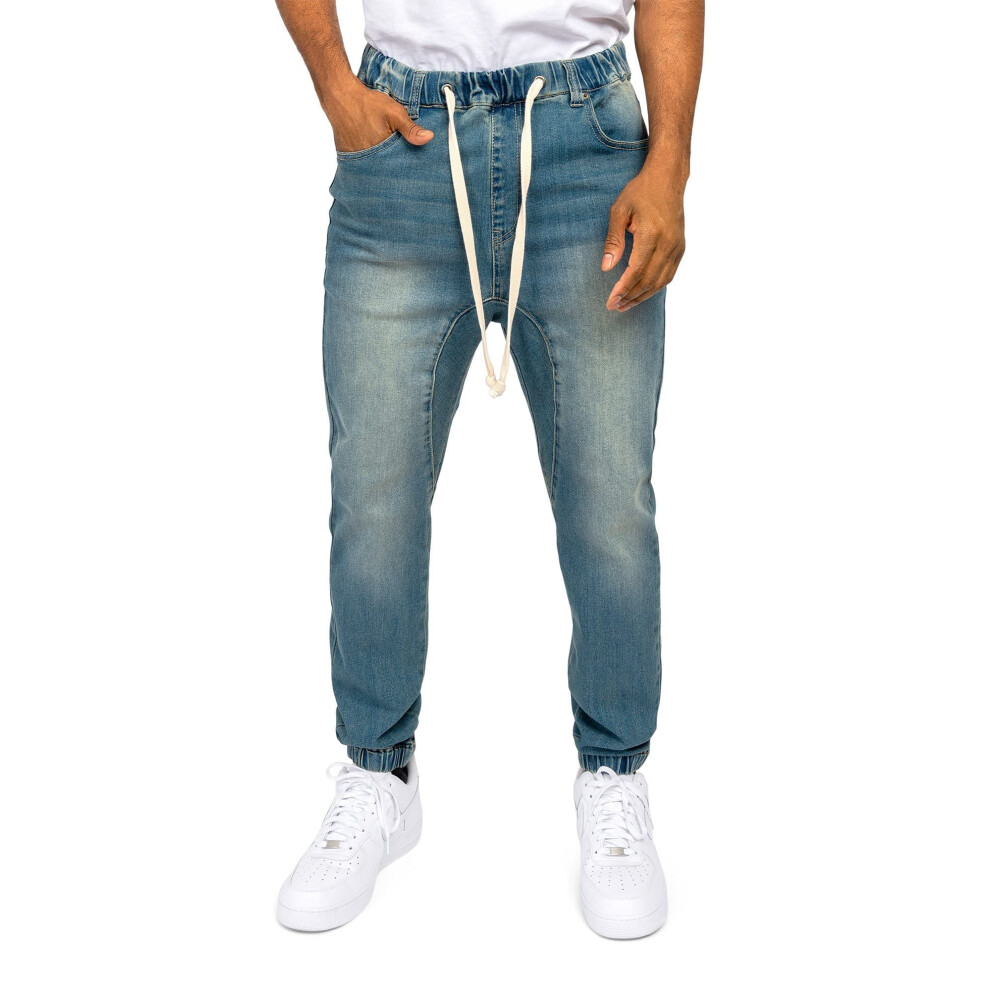 Victorious Men's Drop Crotch Joggers Denim Jean Pants JG803 - Vintage