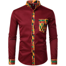 ZEROYAA Frfi Cspo Patchwork Design Slim Fit Hossz ujj Gombos Mandarin Gallros ingek ZZCL46 Bord Kicsi