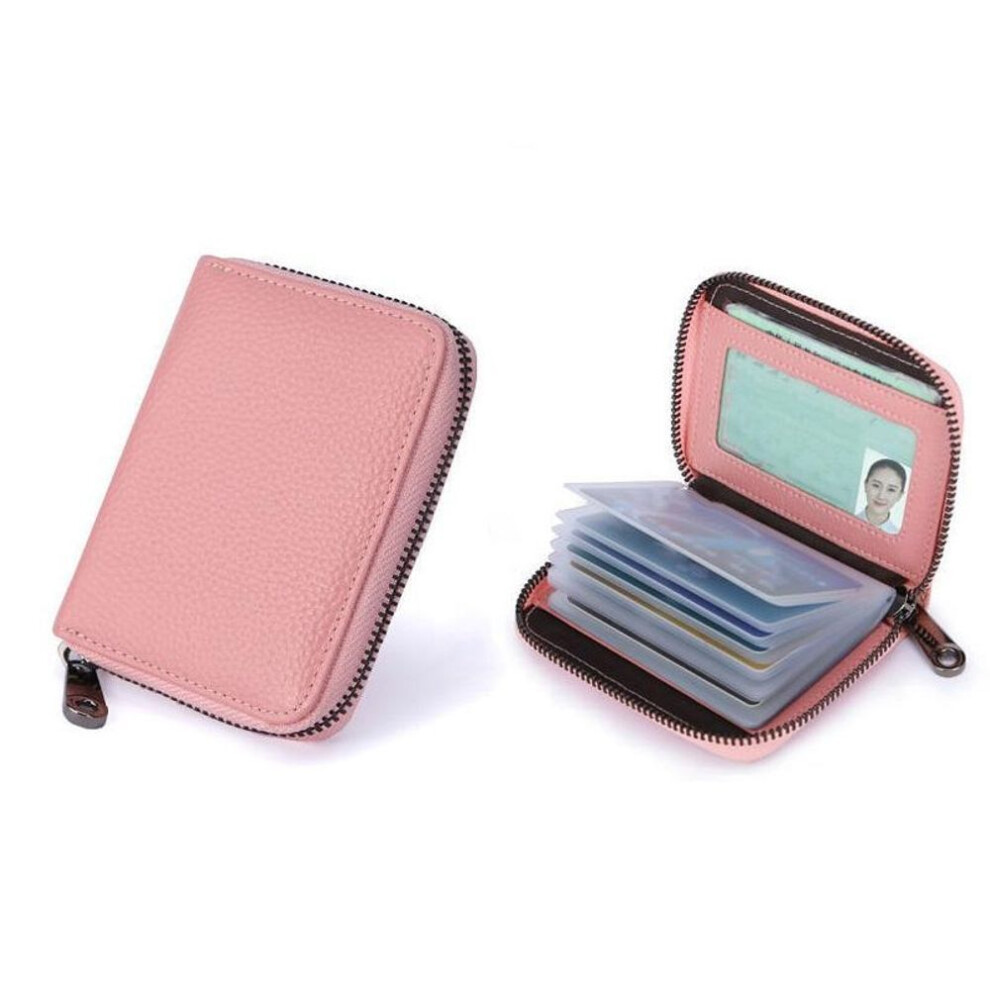 (pink) 20 Card Slot Cards Holders PU Business Bank Credit Bus ID Card Holder Cover Coin Pouch Men Women Wallets Bag Organizer