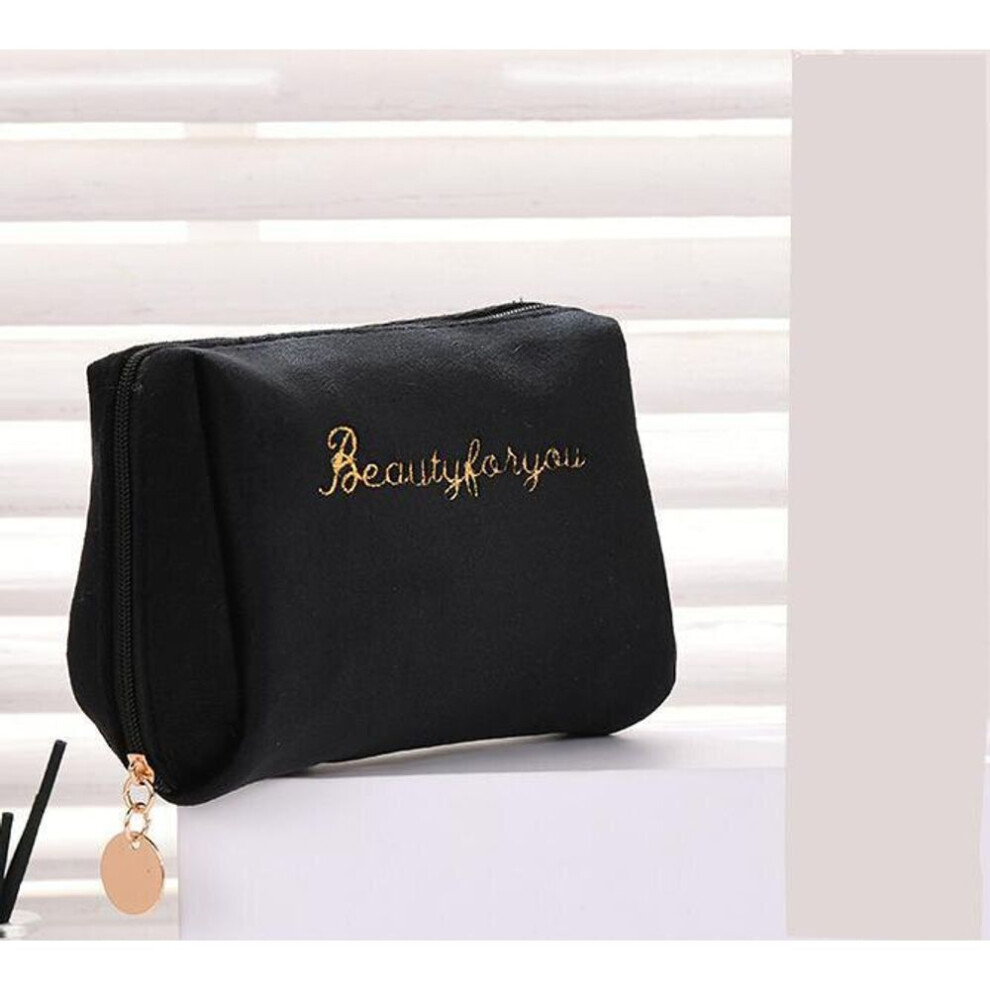 (black) Women&apos;s Cosmetic Bag Zipper Velvet Beauty Makeup Bags Travel Female Girl Brush Lipstic Storage Toiletry Kit Pouch Toiletry Bags