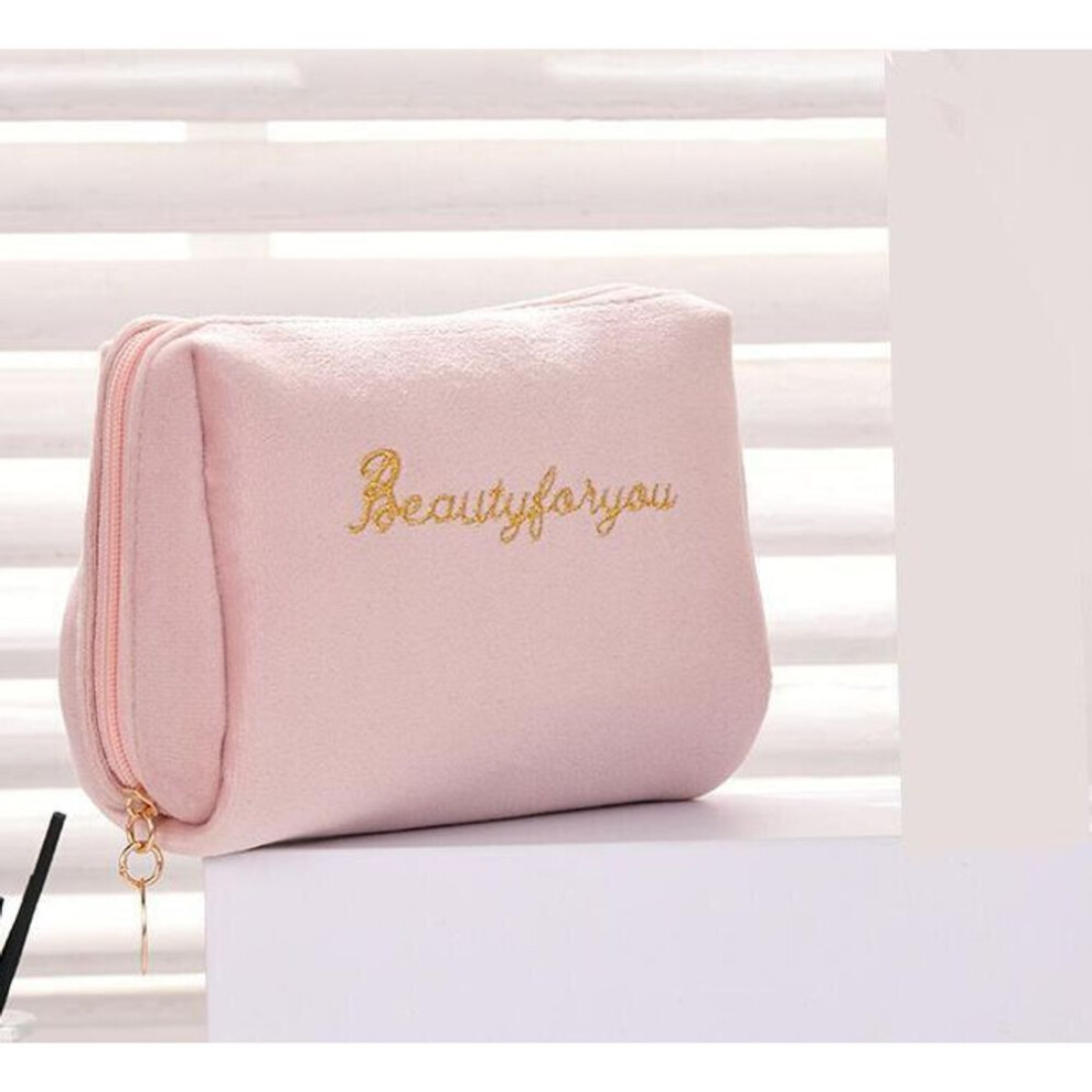 (pink) Women&apos;s Cosmetic Bag Zipper Velvet Beauty Makeup Bags Travel Female Girl Brush Lipstic Storage Toiletry Kit Pouch Toiletry Bags