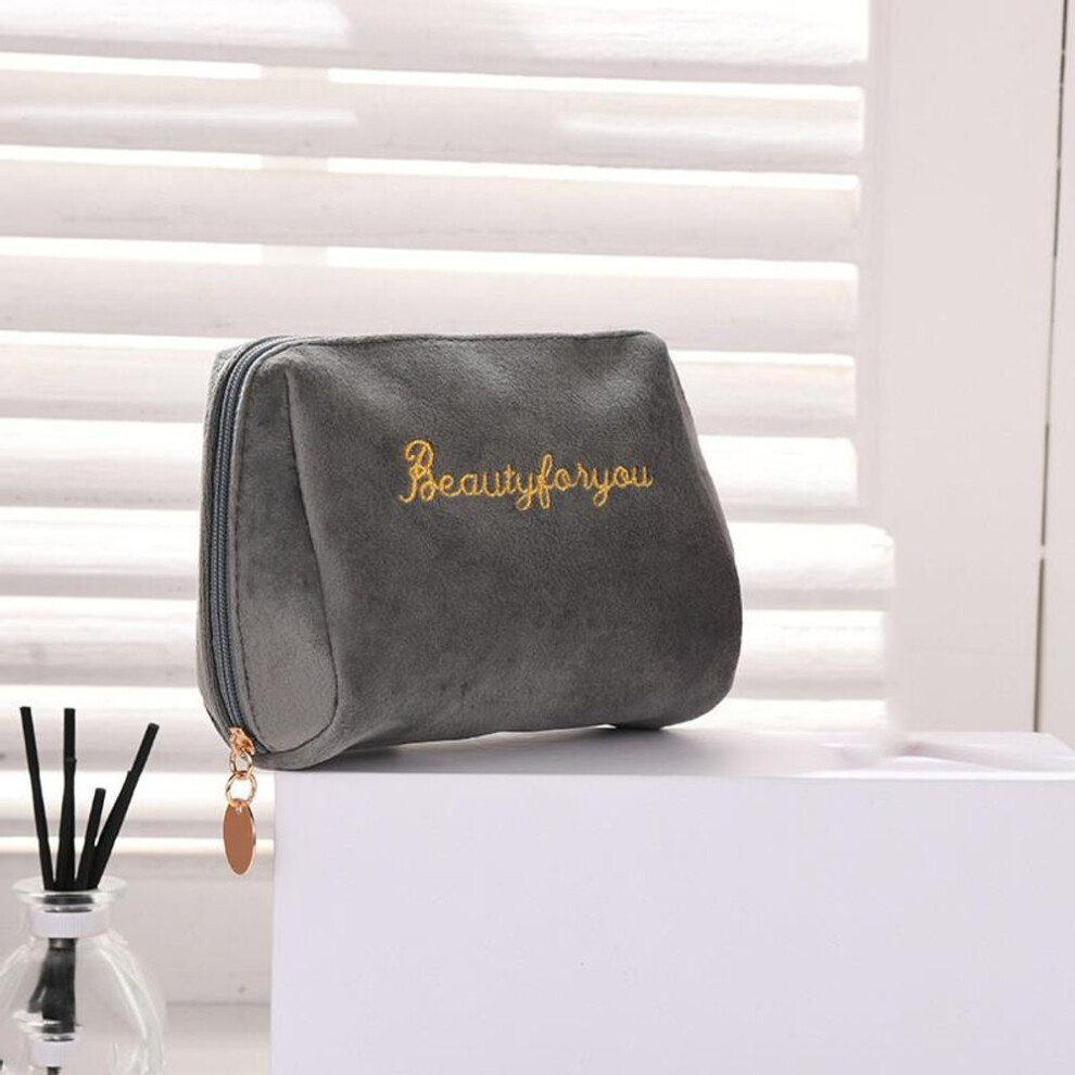 (grey) Women&apos;s Cosmetic Bag Zipper Velvet Beauty Makeup Bags Travel Female Girl Brush Lipstic Storage Toiletry Kit Pouch Toiletry Bags