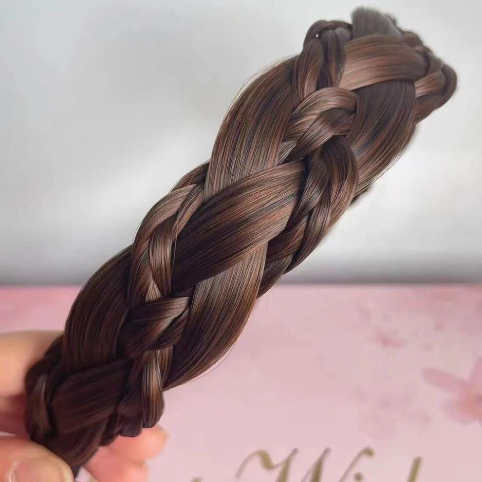 (light brown) Lazy Wig Twist Headbands For Women Wide Fishbone Braids Hairbands Handmade Retro Head Hoop Hair Styling Headwear Accessories