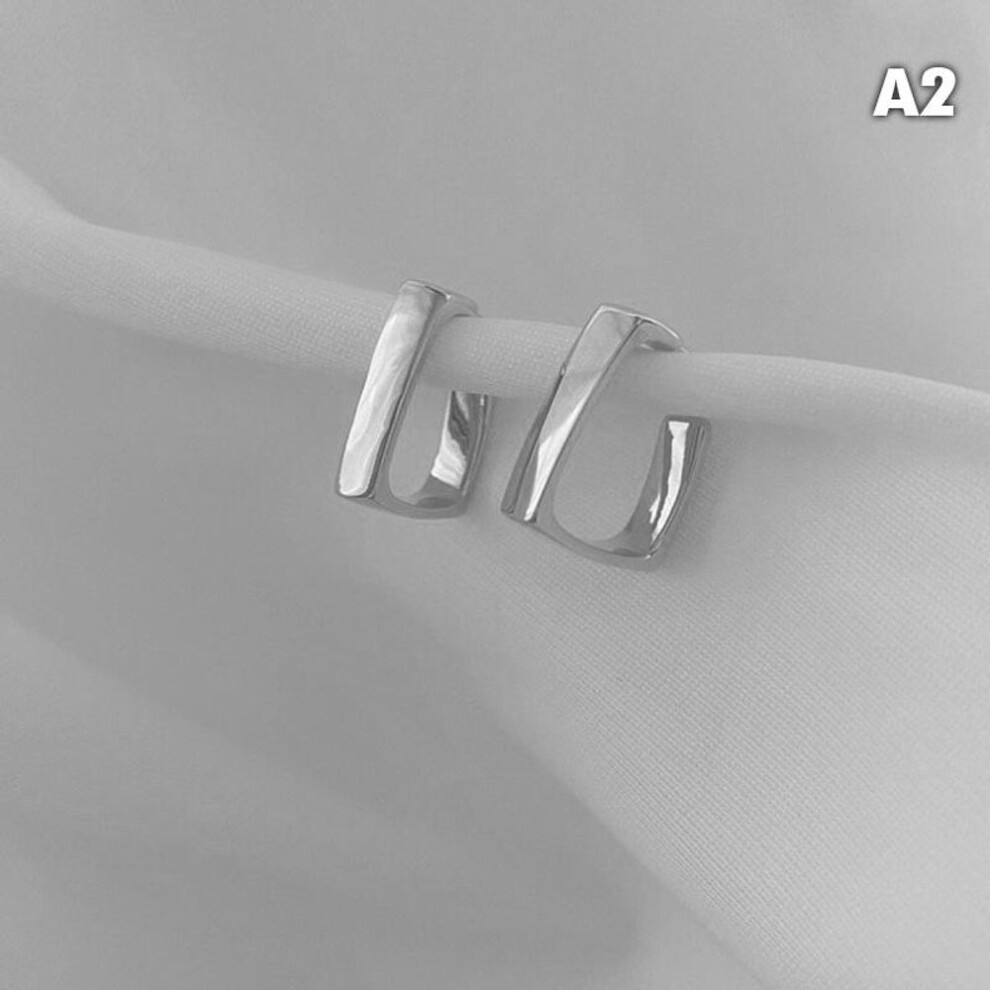 (silver) Women Stainless Steel Glossy Stud Earrings Temperament Ladies
