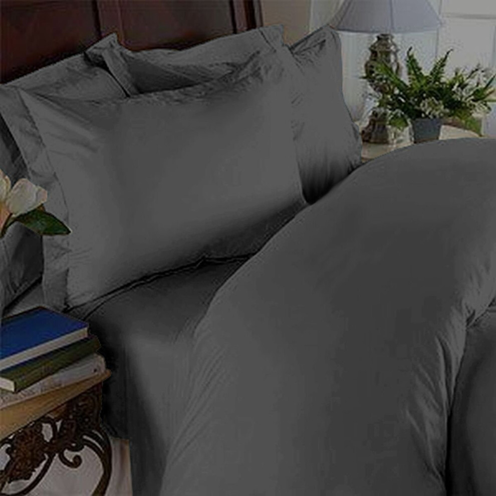 Housse de couette infroissable en lin Elegance - 1500 fils au pouce carr? - Qualit? ?gyptienne - 3 pi?ces - Gris