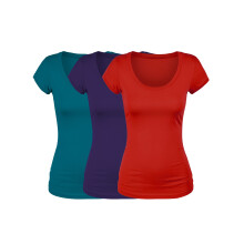 Emmalise kort?rmet t-shirt til kvinder med rund hals T-shirt v?rdis?t (3Pk Deep Jungle Purple Red Large)