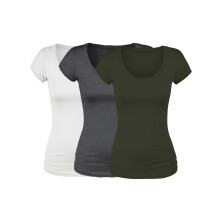 Emmalise kort?rmet t-shirt til kvinder med rund hals T-shirt v?rdis?t (3Pk oliven Wht HthChrl Medium)