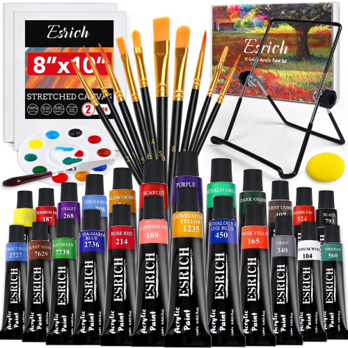 ESRICH 40PCS Σετ Ακρυλικών Χρωμάτων, Επαγγελματικά Υλικά Ζωγραφικής