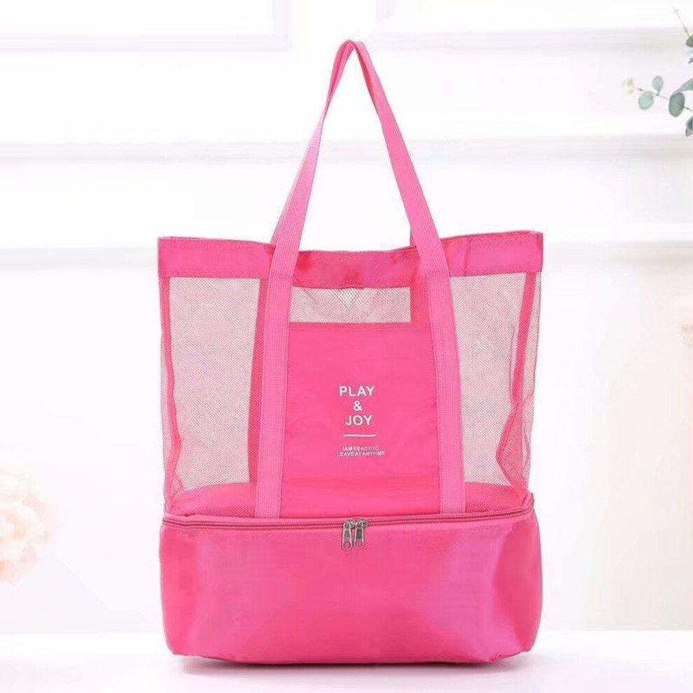 (pink) Portable Insulated Cooler Food Bag for Beach Camping Picnic Mesh Bags Cooler Tote Waterproof Bags