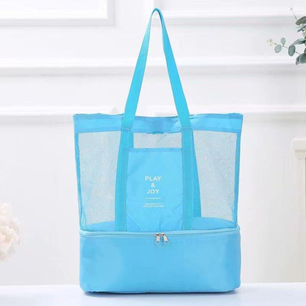 (blue) Portable Insulated Cooler Food Bag For Beach Camping Picnic Mesh Bags Cooler Tote Waterproof Bags
