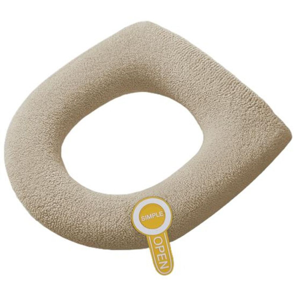 (khaki) Universal Toilet Seat Cover With Handle Soft Warm Solid Color Comfortable U-shaped Toilet Seat Cushion Bathroom Toilet Accessories