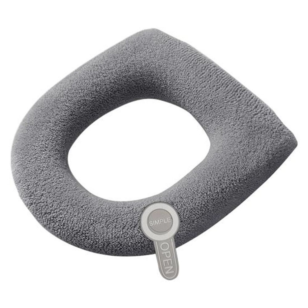 (grey) Universal Toilet Seat Cover with Handle Soft Warm Solid Color Comfortable U-shaped Toilet Seat Cushion Bathroom Toilet Accessories
