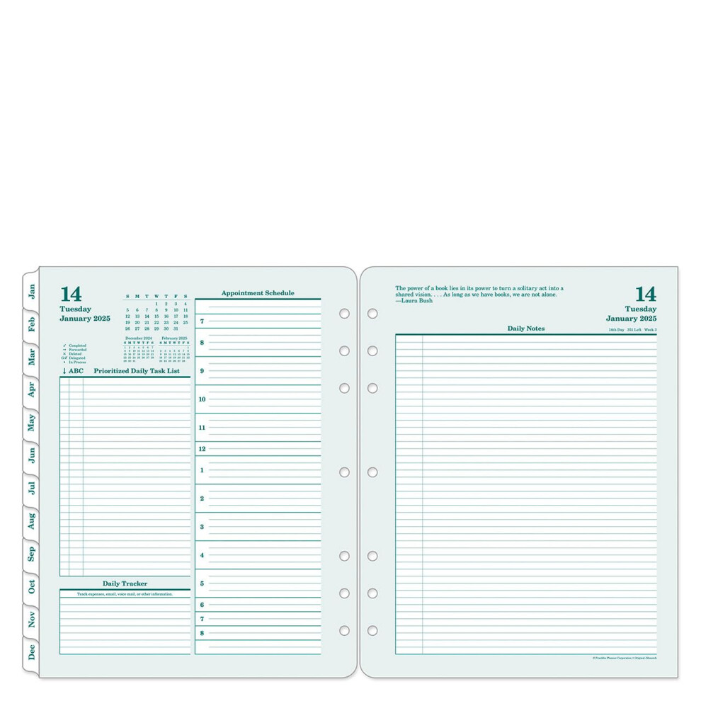 FranklinCovey - Original Two Page Per Day Ring-Bound Planner (Monarch  Jan 2025 - Dec 2025)