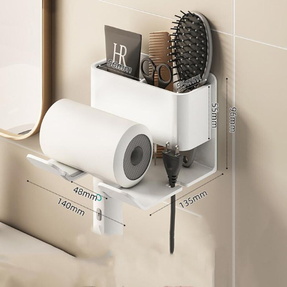 (white) Hair Dryer Organizer Wall Mounted Straightener Stand With Storage Box Hairdryer Holder Organizer Shelf Bathroom Accessories