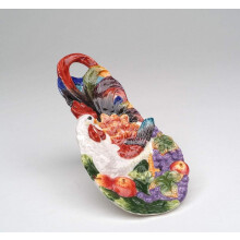 Fin keramik Farverig bondeg?rd landhane med frugt design skest?tte 7 1/2"""" L