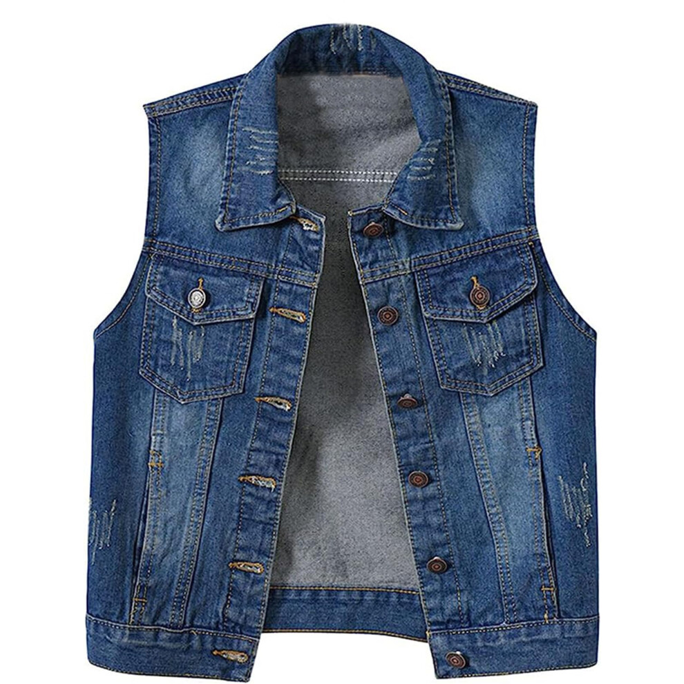 Veste en jean d?lav? boutonn?e pour femme HALITOSS, gilet court sans manches, 6 couleurs (M, bleu denim)