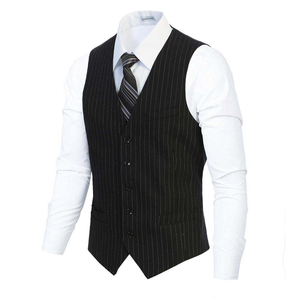 Gilet formel ? 5 boutons en tweed de laine m?lang?e ? rayures fines pour homme Gioberti, noir