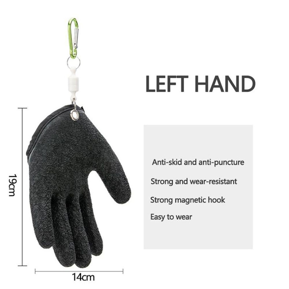 (Black left hand+buckle) Fishing Gloves Anti-slip Protect Hand From Puncture Scrapes  Fisherman Professional Catch Fish Latex Hunting Gloves