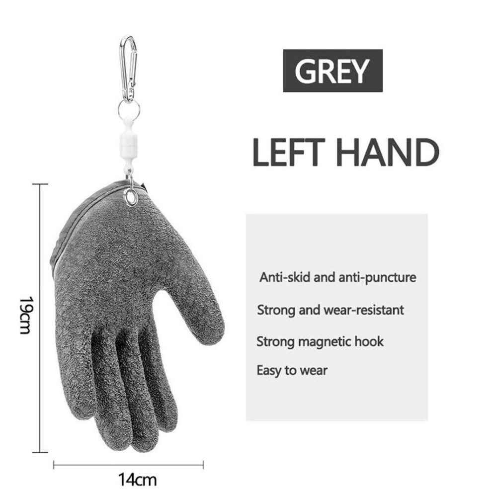 (Grey left hand+buckle) Fishing Gloves Anti-slip Protect Hand From Puncture Scrapes  Fisherman Professional Catch Fish Latex Hunting Gloves