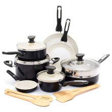 GreenPan Rio Healthy Ceramic Nonstick, Cookware Pots and Pans Set, 16 Piece, Black