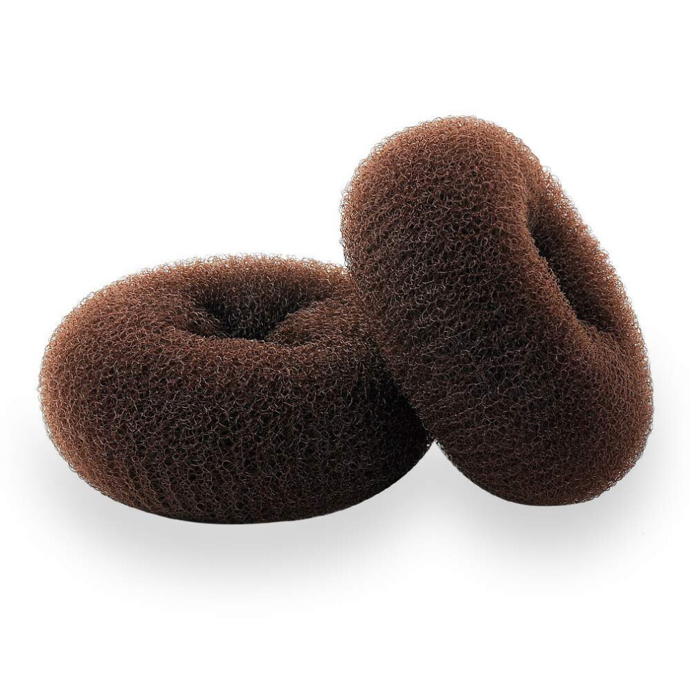 Kitjans Unisex Brown Hair Donut Bun Maker, Ring Style Bun, 2Pcs Chignon Hair Medium Doughnut Shaper For Short And Thin Hair (Medium, 3 Inch/Brown)