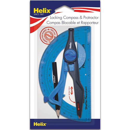 Helix - Πλαστικός Κλειδώματος Διαβήτης και Γωνιομετρητής - Σετ 2 Τεμαχίων