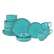 Home VSS, Nordic Raising Rim Shape Stoneware Dinnerware Set, Shiny glaze with Speckle Effect (Turquoise, Service for 4 - 20pc Set)