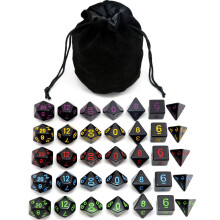 5 Set Ny Svart Polyhedral Tärningar med Sammetspåse för Dungeons & Dragons DND RPG MTG D20 D12 D10 D8 D6 D4