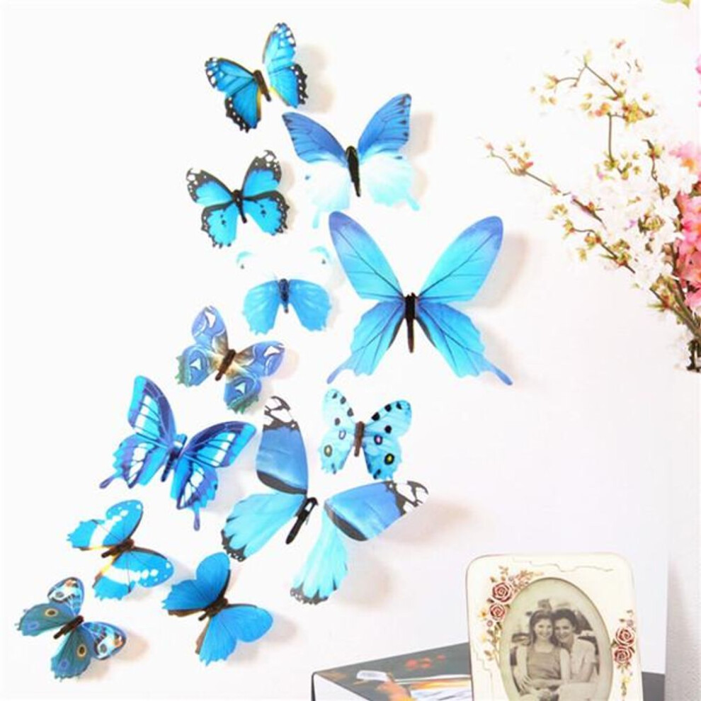 (blue) 12pcs Butterfly Sticker Art Design Decal Wall Stickers Home Decor Room Decorations 3D