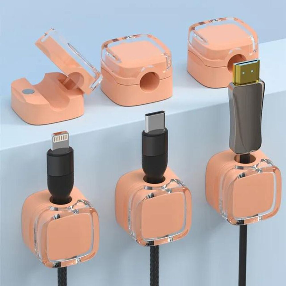 (orange) 6pcs Magnetic Cable Management Clips Multi-Colored Plastic Cord Organizer Desk & Wall Mounted Hooks For Phone Data & Charger