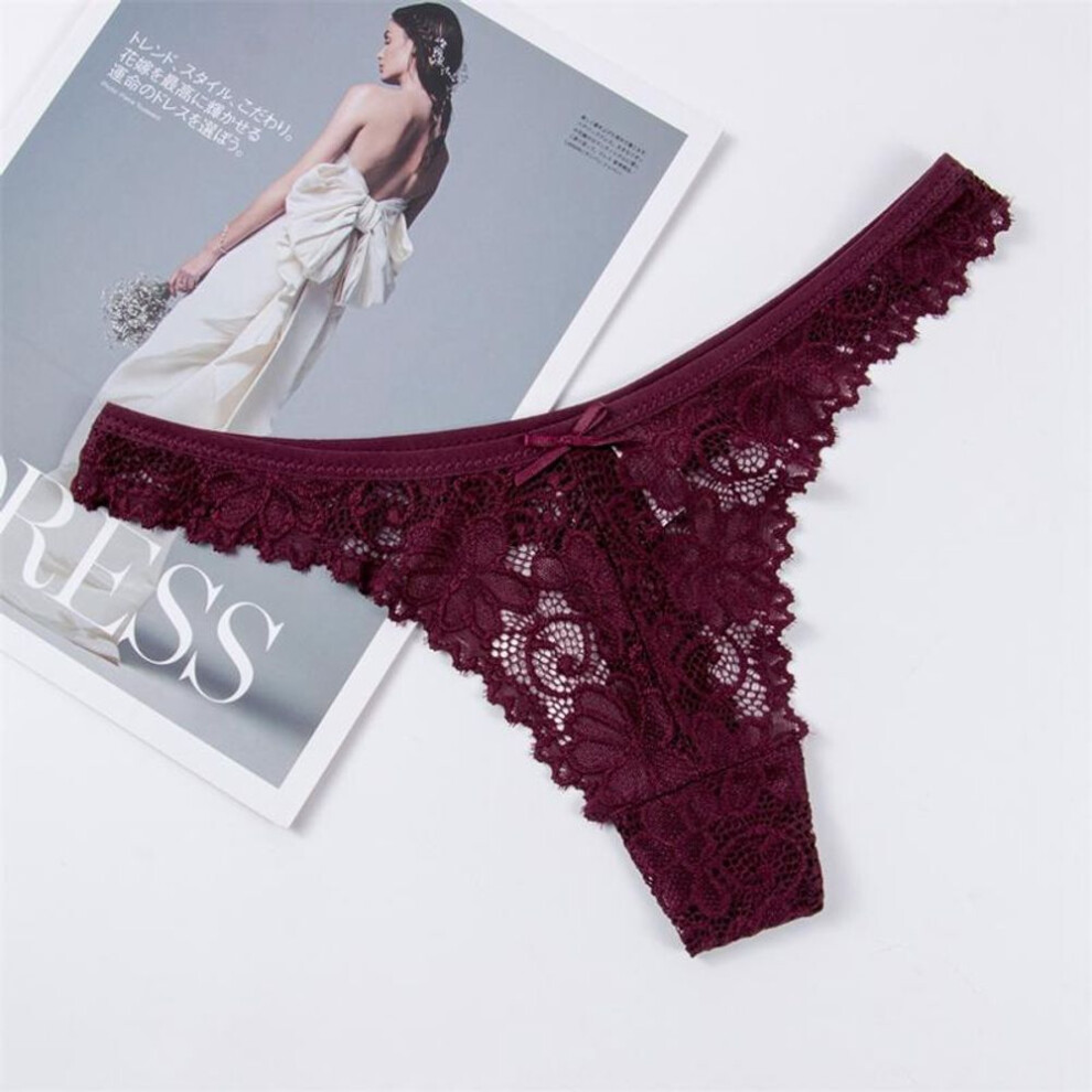 (wine red, L) Floral Panties G -String Brief Women&apos;s Low Waist Underpants Thong Intimates Sleepwear Lingerie Underwear Tangas Calcinhas Bragas