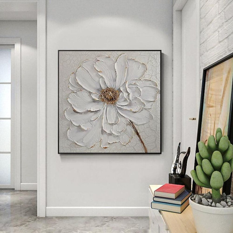 (as the picture, 30cm×40cm No Frame) Modern White Flower Oil Painting Canvas Wall Art Painting Living Room Hotel Decor Aesthetics