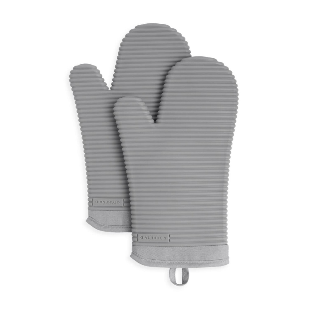 KitchenAid Ribbed Soft Silicone Oven Mitt Set  7""""x13""""  Grey 2 Count