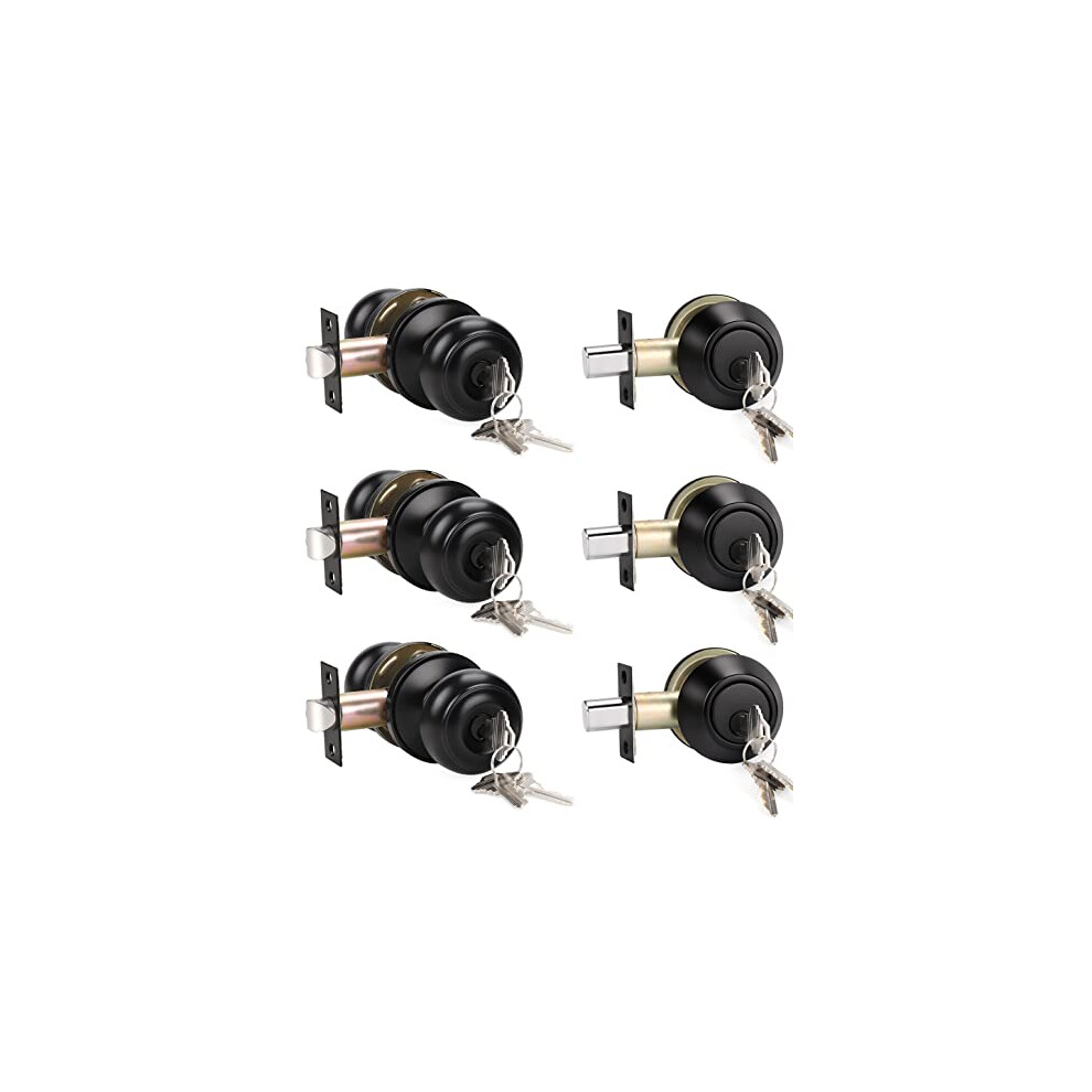 Knobwell 3 Pack Keyed Alike Entry Door Knobs And Single Cylinder Deadb 710157501618