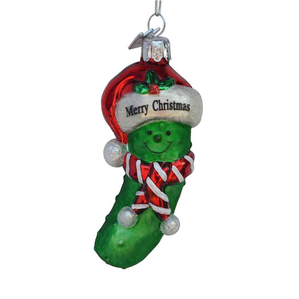 Kurt Adler Weihnachtsornament ?Merry Christmas Pickle? Aus Gr?Nem Und Rotem Glas Von Noble Gems, 8,9 Cm-image