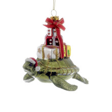 Kurt Adler 4"" Glass Turtle with Gift Ornament for Christmas