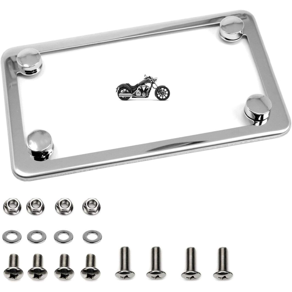 Lfparts Motorcycle Polished Slim Style Stainless Steel License Plate Frame Chrome 682858061640