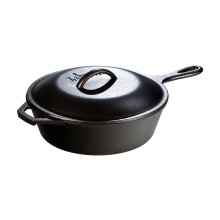 Lodge L8CFKPLT Hhnchenfritteuse mit Gusseisenabdeckung, vorgewrzt, 3 Quart, Schwarz