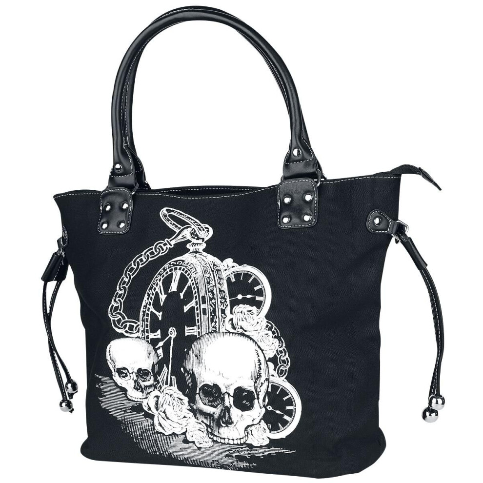 Lost Queen Women\'s Watch Skull Rose Shoulder Bag | Back in Black Handbag Purse
