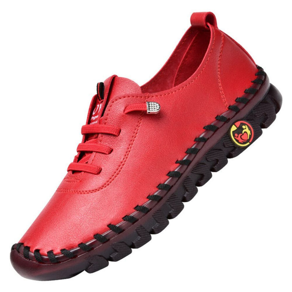 (red, 41) Sneakers Women Shoes Platform Loafers Lace Up Leather Flat Slip-on New Spring Casual Mom Shoe