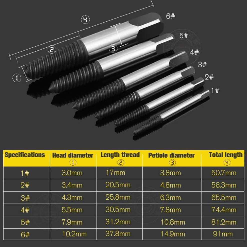 6PC Broken Damaged Screwdriver Extractor Set Drill Bit Double Side Screw Drill Bit Removal Tools Set