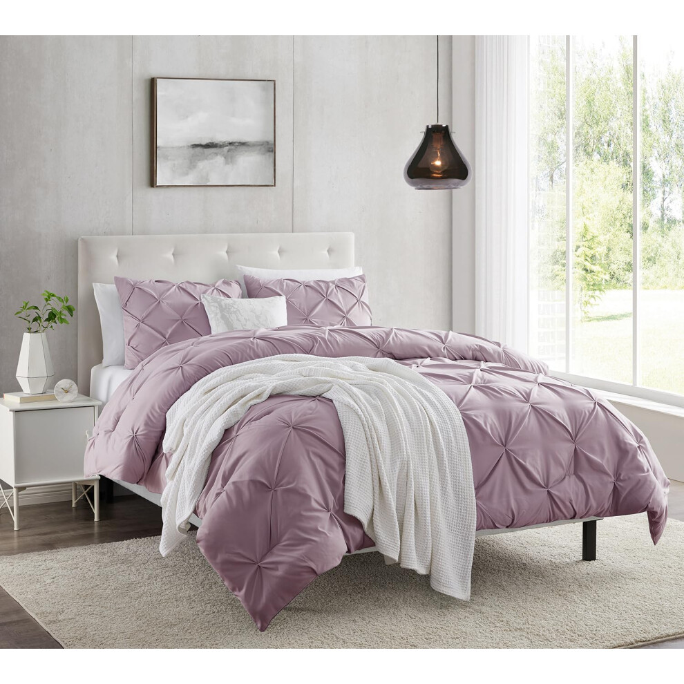 Housse de couette Nestl Dusty Purple Queen Size - Ensemble de housse de couette Queen Pintuck 3 pi   ces Housses de couette doubles bross   es avec f