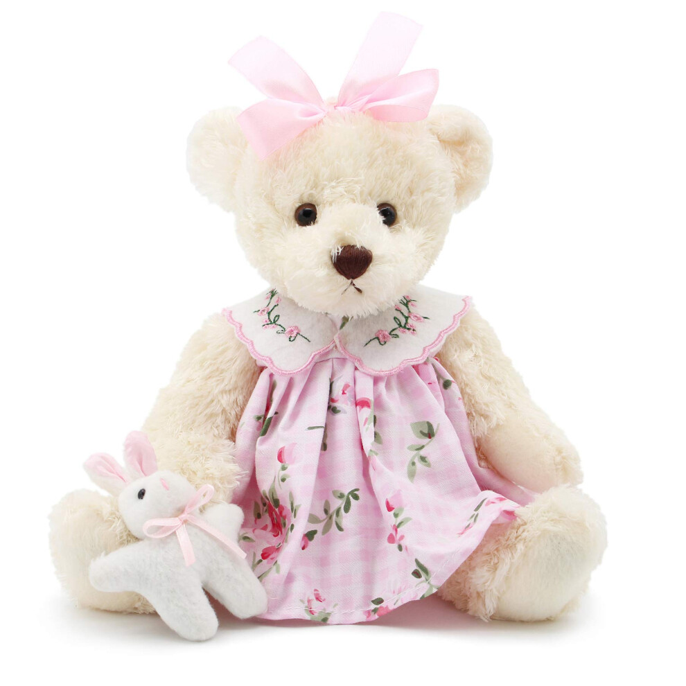 Oits S??Er Kleiner Baby-Teddyb?R Mit Stoff, S??Es Stofftier, Weiches Pl?Schtier, 25,4 Cm (Rosa Kleid Mit Kaninchen)-image